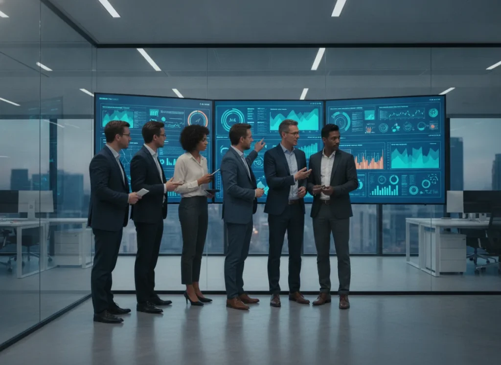 Professional real photo of a diverse business team