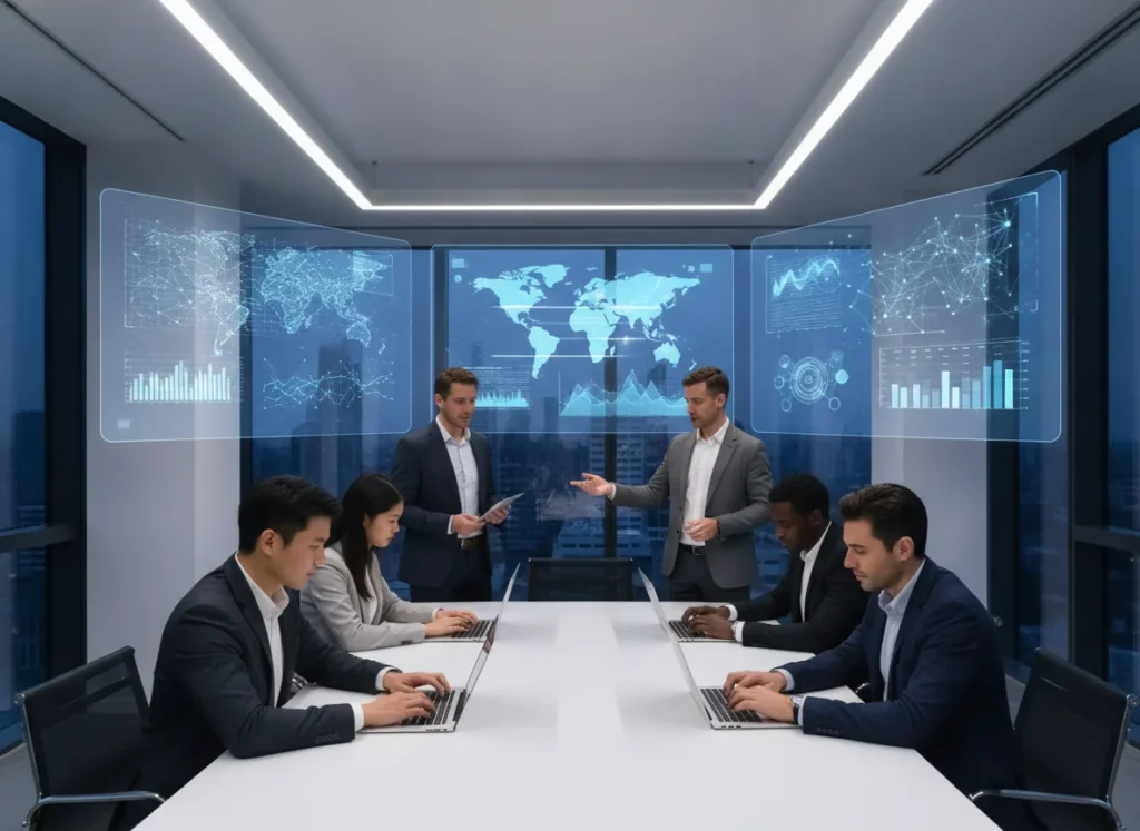 Professional real photo of a diverse business team